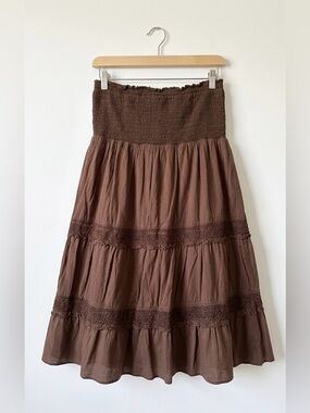 Vintage Y2K Old Navy Chocolate Brown Tiered Smocked Strapless Boho Mini Dress